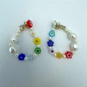 Flower Beaded Front-Back Unique Hoop Earrings